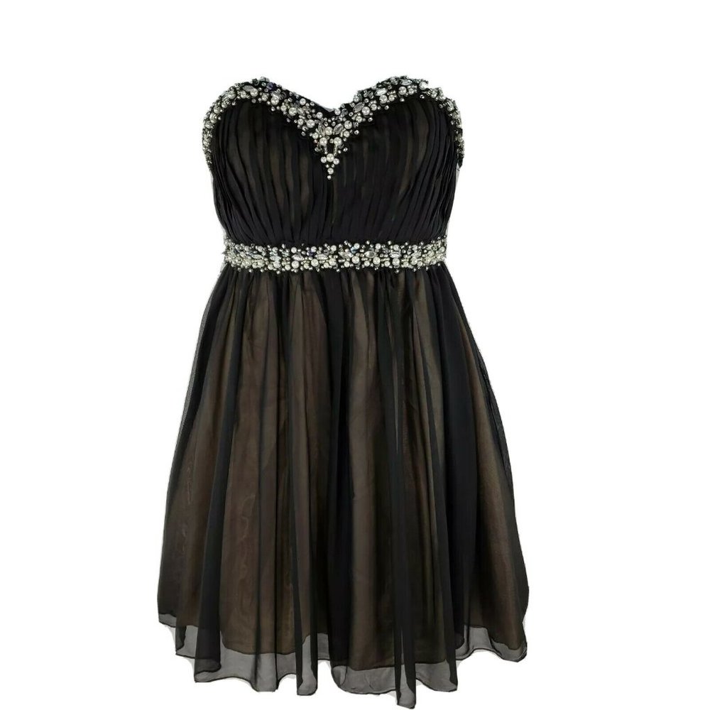 Sequin Hearts strapless dress‎ size 3 prom black be
